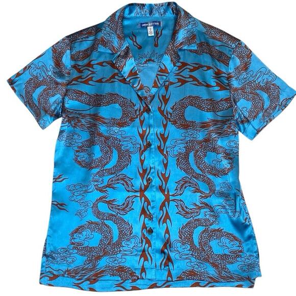 Urban Outfitters Starlight Satin Button Down Top Women S Streetwear Rocker Egirl - Picture 2 of 8